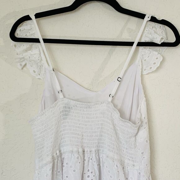 Sincerely Jules Midi Eyelet Dress M White Tiered Coquette Beach Cottagecore Trad - Picture 7 of 11